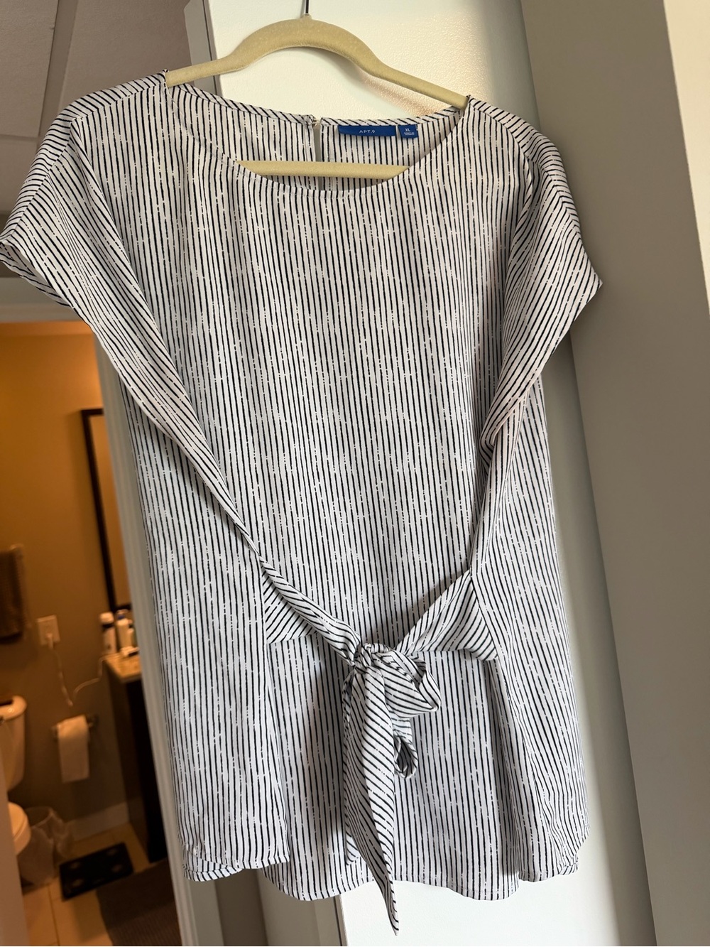 Apt. 9 White and Black Vertical-Stripe Tie-Front Blouse